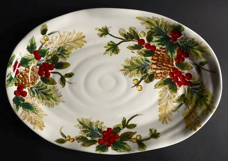 Yuletide Bough 17" Oval Serving Platter