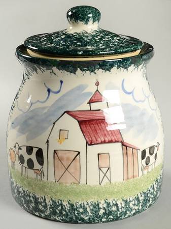Molly's Cows Dark Green Large Canister & Lid