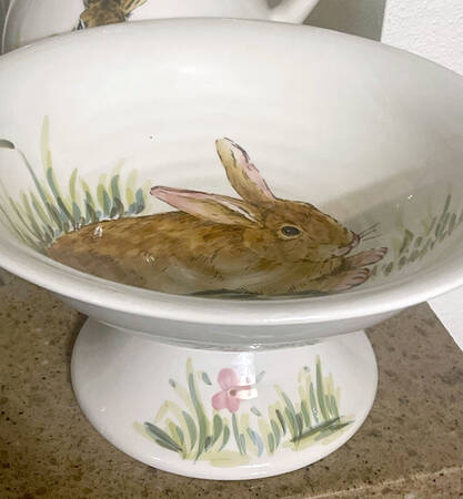 Watercolor Bunny 10" Pedestal Bowl
