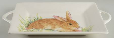 Watercolor Bunny 15" Handled Tray