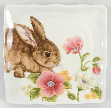 Floral Bunny Square Salad Plate