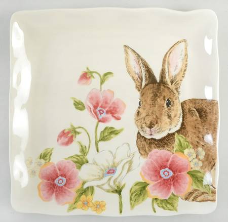 Floral Bunny Square Dinner Plate