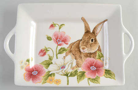 Floral Bunny 15" Handled Tray