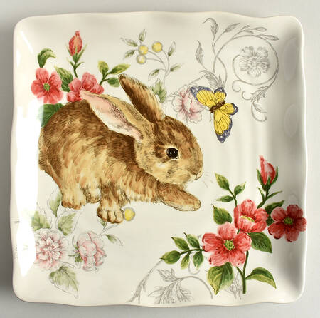 Floral Bunny Square Dinner Plate