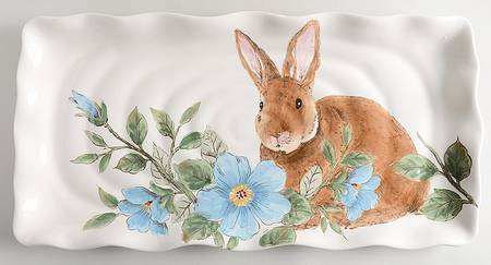 Floral Bunny 17" Rectangular Serving Platter