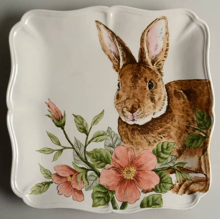 Floral Bunny Square Dinner Plate