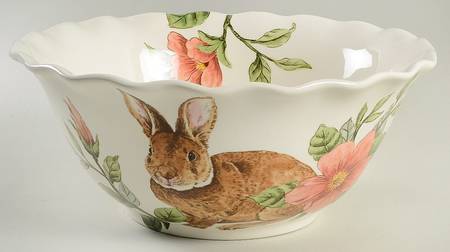 Floral Bunny 12" Ruffled Bowl