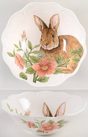 Floral Bunny 12" Round Serving Bowl