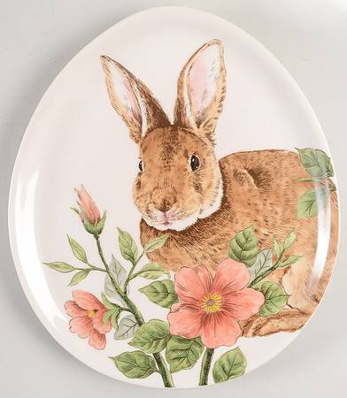 Floral Bunny 10" Egg Shape Plate