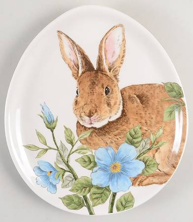 Floral Bunny 10" Egg Shape Plate