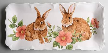 Floral Bunny 17" Rectangular Serving Platter