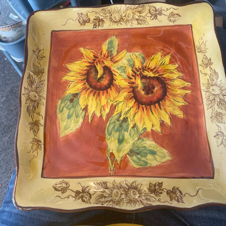 Orange Sunflower Square Dinner Plate