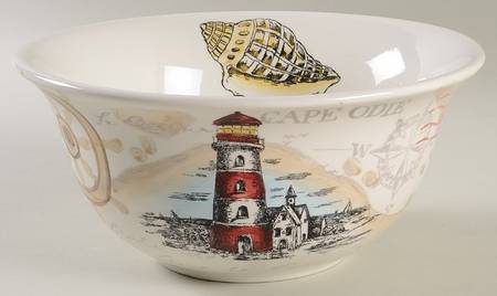 Red Lighthouse 9" Round Serving Bowl