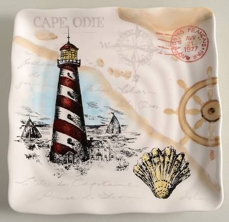 Red Lighthouse Square Salad Plate