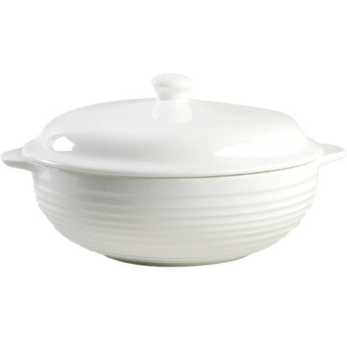 Swirl White (Bone) Round Covered Vegetable