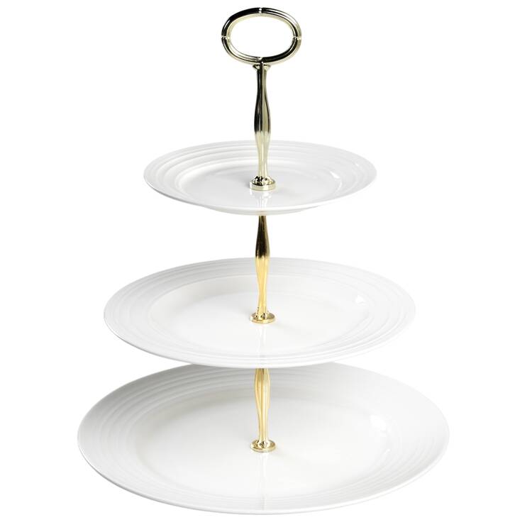 Swirl White (Bone) 13 7/8"-14 1/4" 3-Tiered Serving Tray(DP,SP,BB) HC