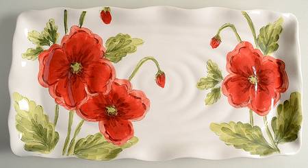 Cream Poppies 17" Rectangular Serving Platter