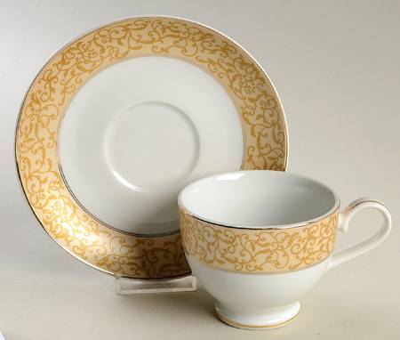 Parchment Gold Footed Cup & Saucer Set