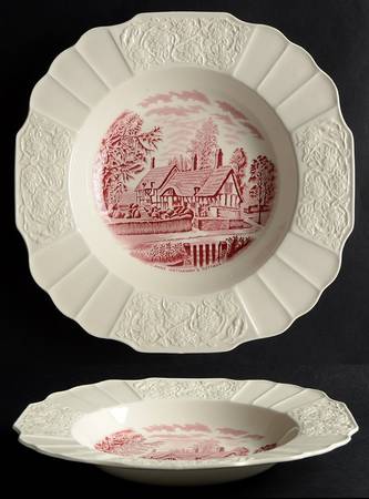 Shakespeare Land Pink (Embossed) Large Rim Soup Bowl