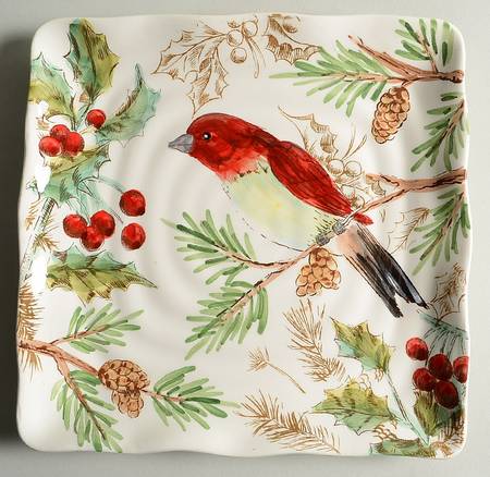 Holiday Birds Square Salad Plate