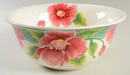 Turq Floral 11" Large Salad Serving Bowl