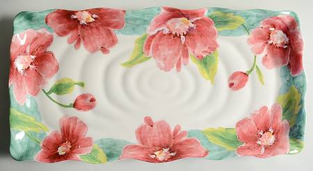 Turq Floral 17" Rectangular Serving Platter