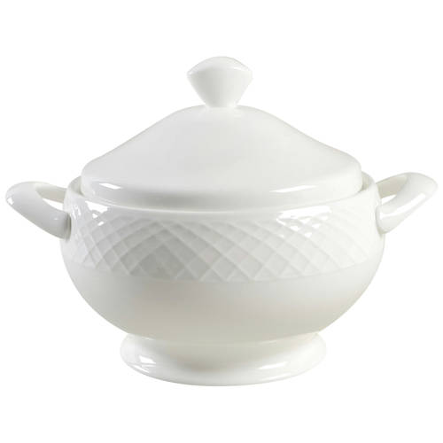 Trellis White 2 Qt Round Covered Casserole
