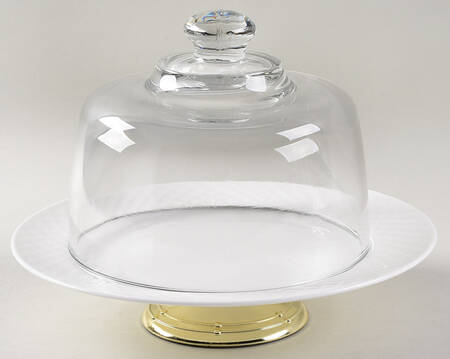 Trellis White 6 1/2"-7 1/2" Footed Cheese Plate w/ Glass Dome HC