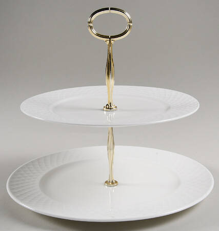 Trellis White 6 5/8"-10"  2 Tiered Serving Tray (Dp, Sp) HC