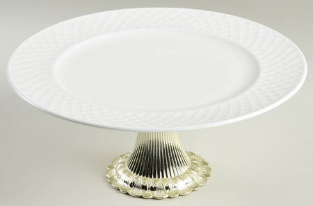 Trellis White Cake Stand with 4"-5" Metal Pedestal  Hc