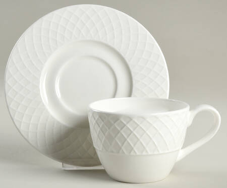 Trellis White Flat Cup & Saucer Set