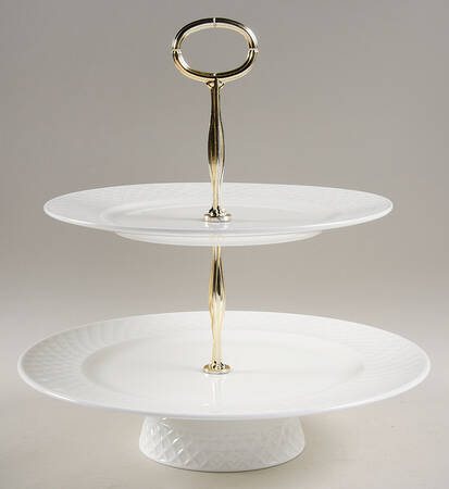 Trellis White 11 1/4"  2 Tier Footed Serving Tray (DP,SP,FR) HC