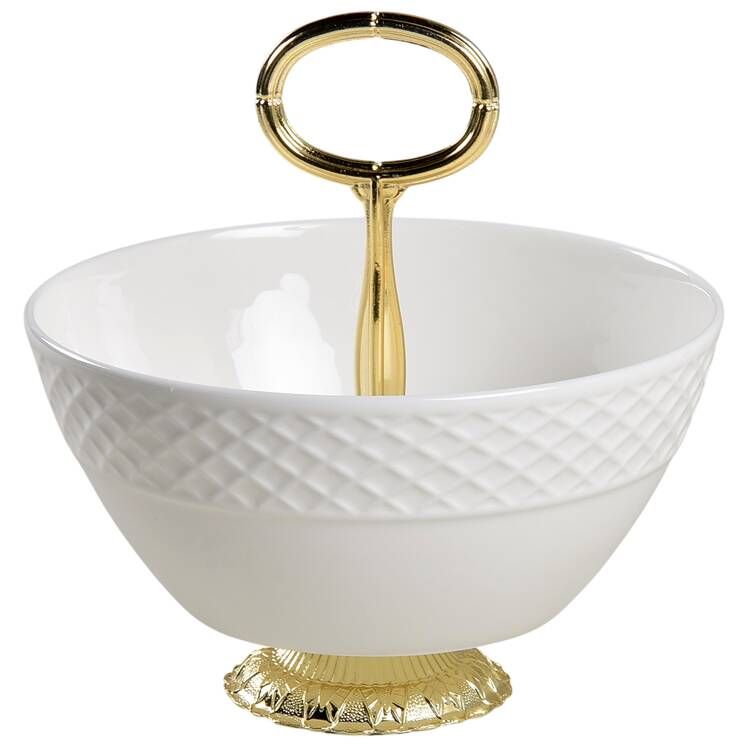 Trellis White 6"-7" Handled Footed Nut Dish HC