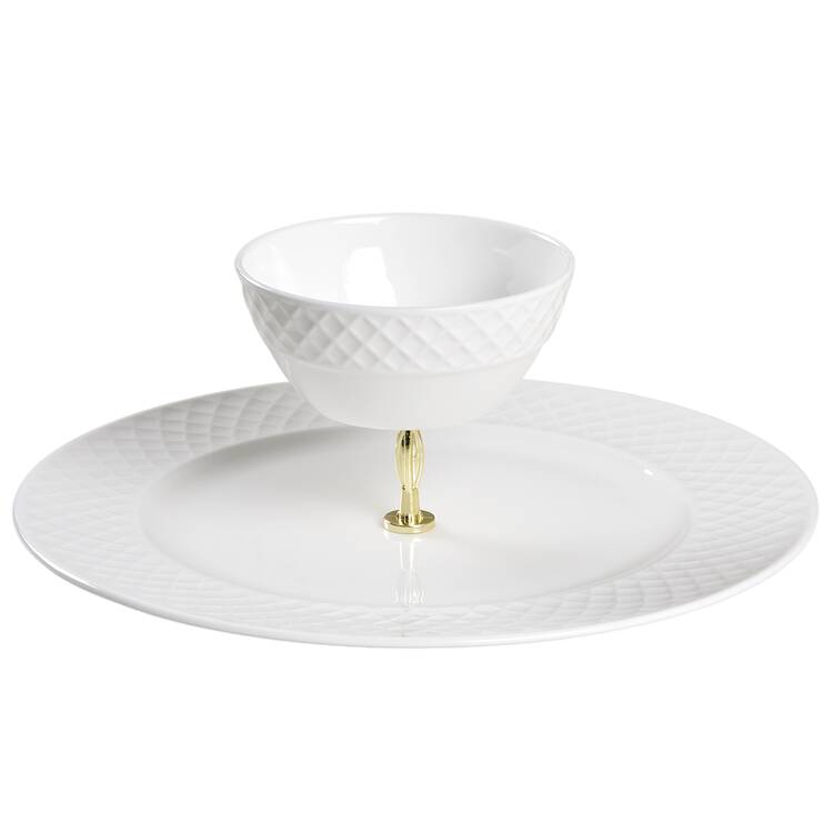 Trellis White 3 1/4"-3 7/8" Chip & Dip/Veg Set 2 Pce (DP/FR) HC