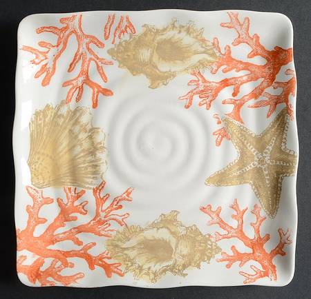 Coral Garland Square Salad Plate