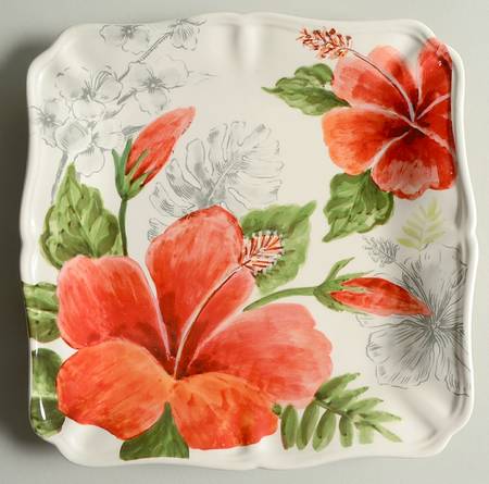 Tropical Floral Square Salad Plate