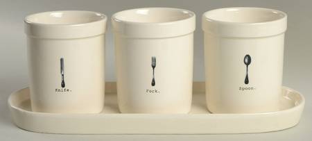 Kitchen Icon Flatware Caddy (3 Motif Holders & Tray)