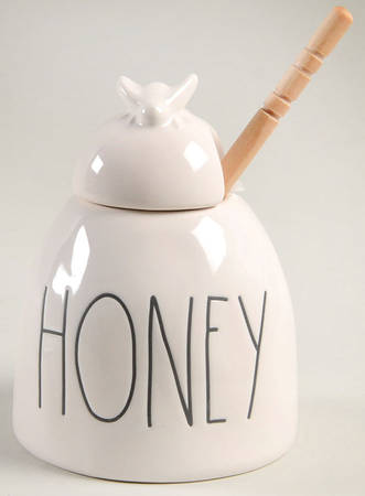 Farmhouse Figural Honey Pot W/ Lid & Dipper
