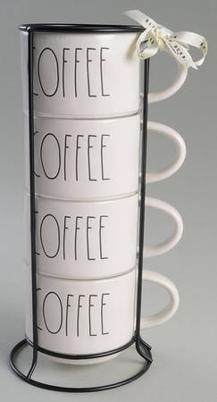 Farmhouse Stackable Mug - Set of 4 & Metal Rack