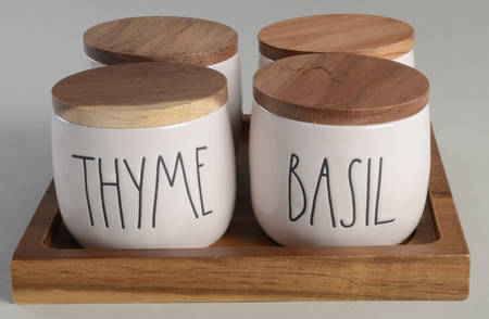 Farmhouse (4)Spice Jar & Wood Tray (SPIBA,SPIRO,SPITA,SPITH)