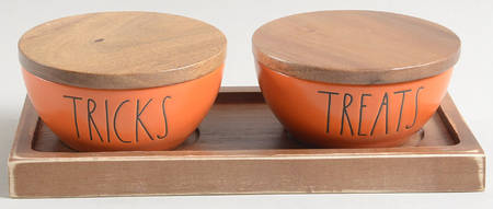 Farmhouse (Set of 2) Spice Cellar/Pinch Bowl&Lid w/Wood Tray