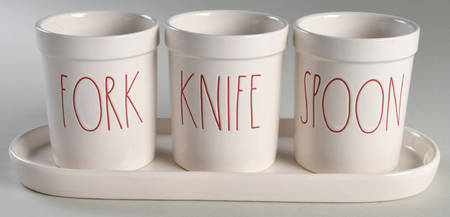 Farmhouse Flatware Caddy (3 Motif Holders & Tray)