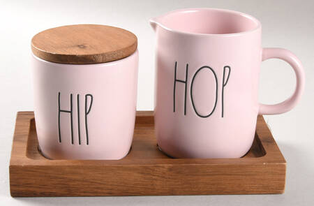 Farmhouse (4 Piece) Creamer & Sugar w/ Wood Lid & Wood Tray