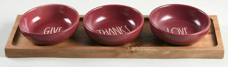 Farmhouse 3 Pc Tidbit Dish (3 Motif) & Wood Tray