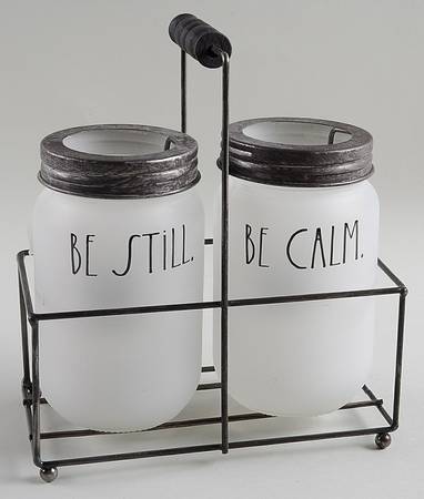 Farmhouse Tea Light Set (2 Glass Jars & Metal Holder)