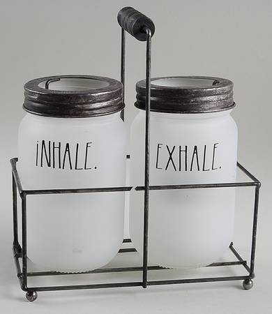 Farmhouse Tea Light Set (2 Glass Jars & Metal Holder)