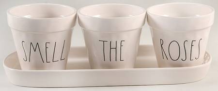 Farmhouse Planter Set (3) 4" Motif Planters (16-18) & Tray