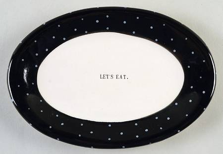 Polka Dot Band and Type Print 8" Oval Plate