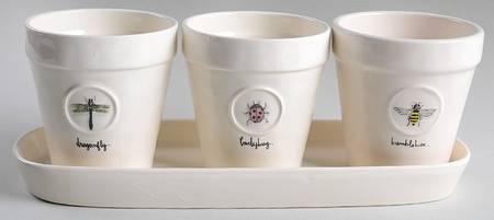 Garden Insects (Script) Planter Set (3) 4" Motif Planters (1-3) & Tray
