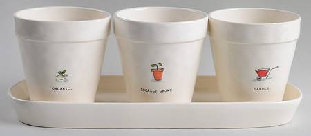 Rae Dunn Giftware Planter Set (3) 4" Motif Planters (4-6) & Tray